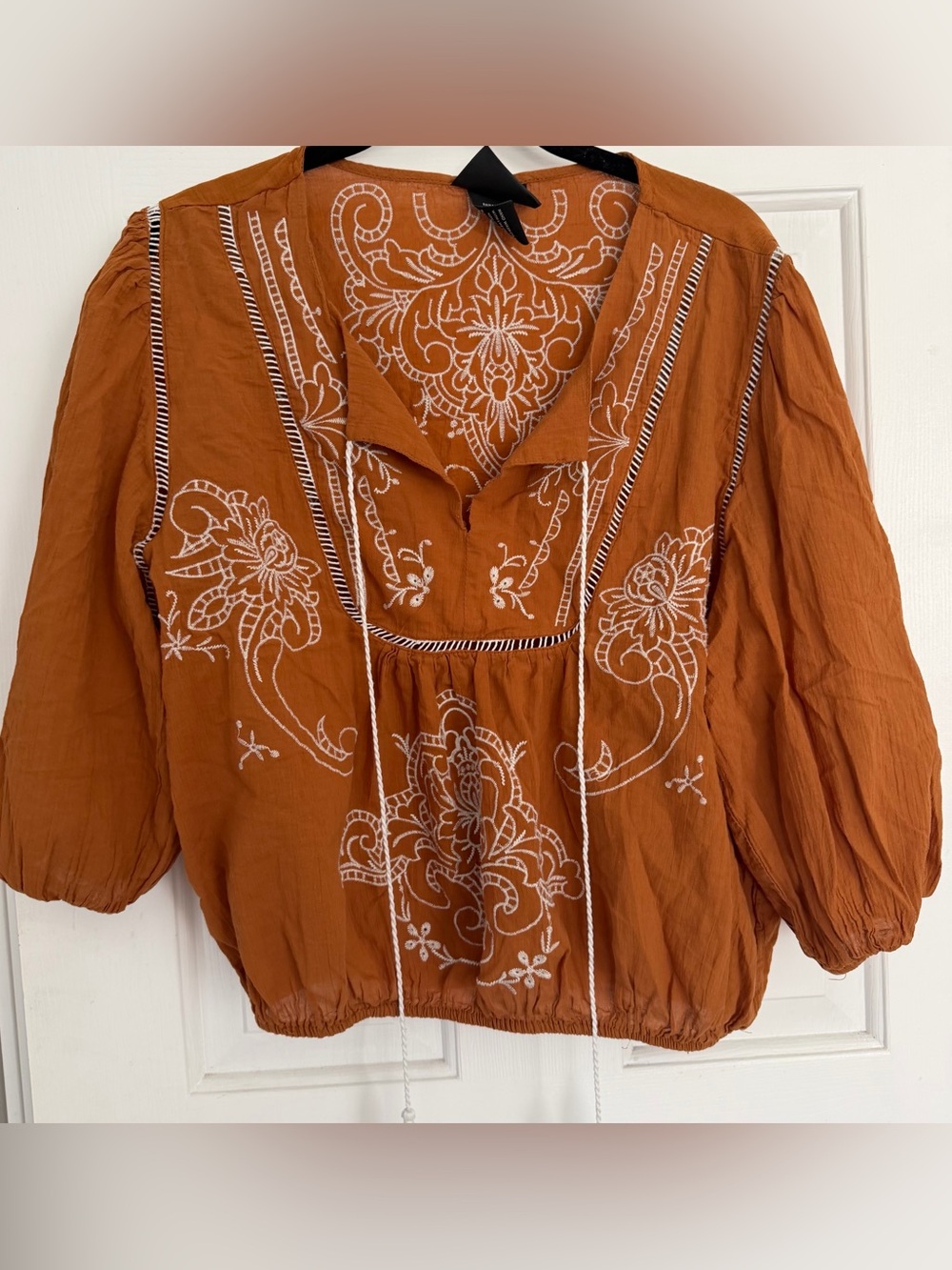 Liv Los Angelos Rust Embroidered Peasant Blouse - Women Tops Size Medium